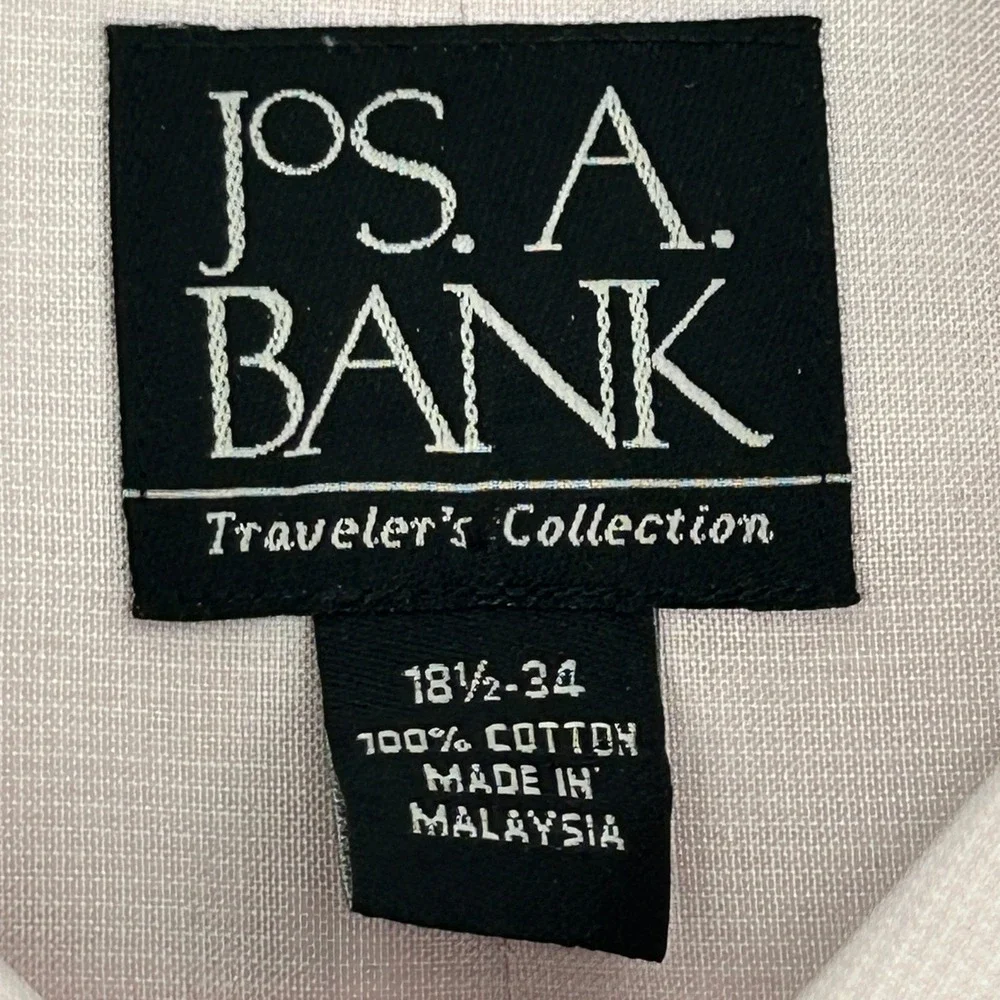 Jos. A. Bank Traveler Dress Shirt Mens 18.5 34 Light Pink No Wrinkle Cotton NEW